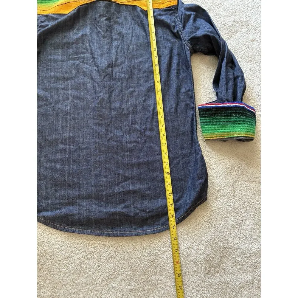 True Religion GEORGIA BAJA WESTERN Shirt Aztec Denim Pearl Snap Med Shirt